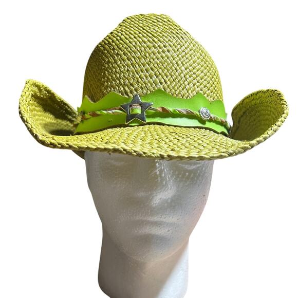 Montecarlo Wild West Lime Green genuine Panama straw hat made in Colombia nwt main image 7